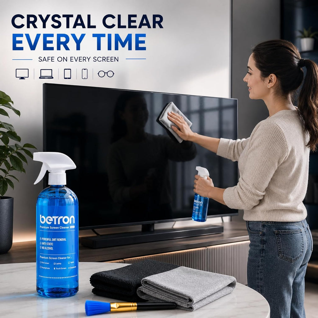 Betron Screen Cleaner Spray Kit with Cloth for TV, Laptop, Monitor, 500ml