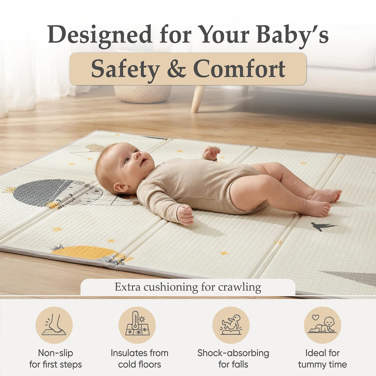 Foldable Play Mat – Large Reversible Baby Play Mat 180x150 cm | Waterproof XPE Foam Baby Playmat & Crawling Mat for Newborn to Toddler | Tummy Time & Baby Mats for Floor Play