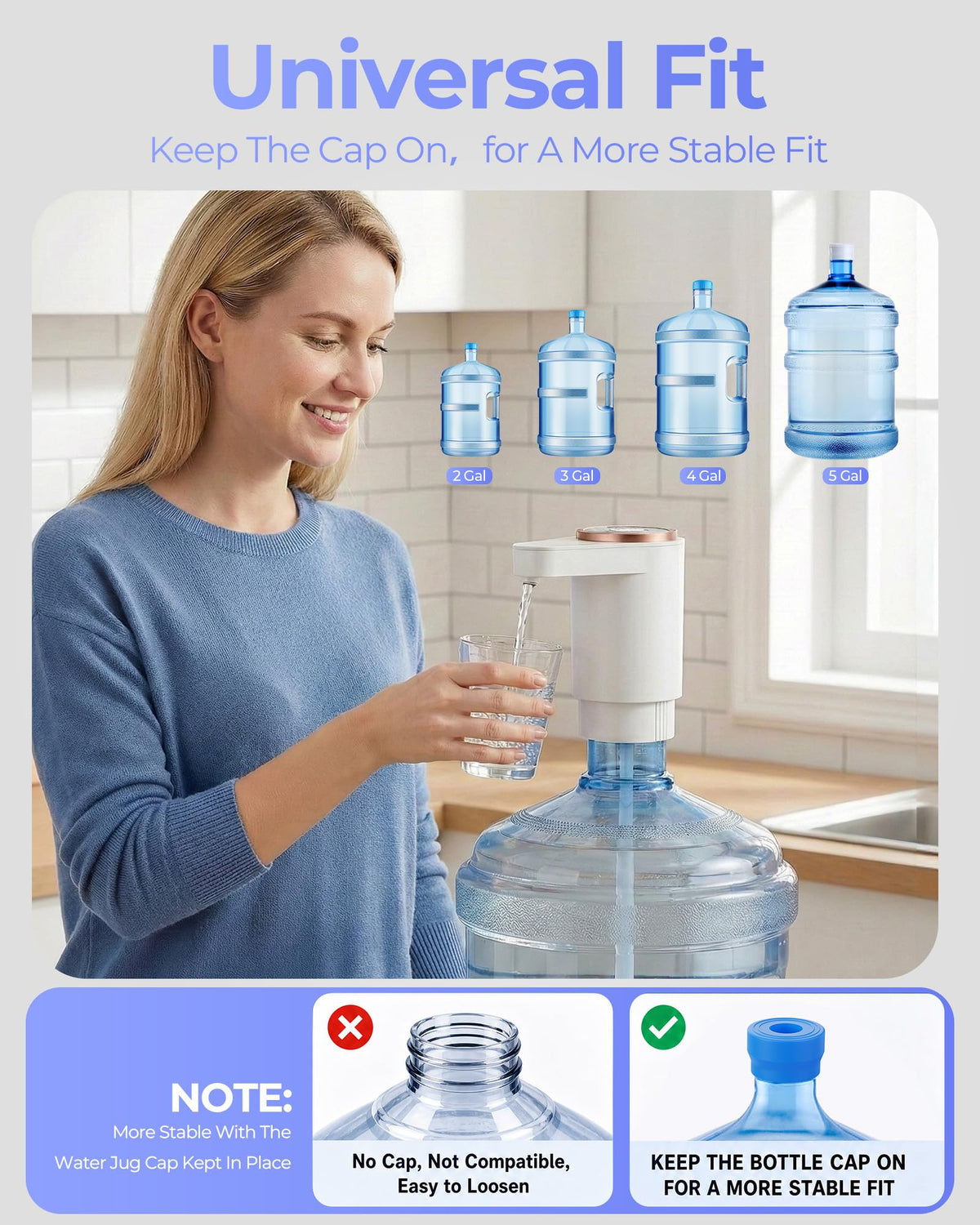 Water Jug Pump for 5 Gallon Bottle – Portable Electric USB-C Charging Dispenser, Dual Powerful Motors, Fast Flow, Fits 2-5 Gallon Jugs – Ideal for Home, Office, Camping, RV, Beige