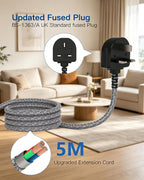 Extension Lead with USB Slots, 6 Way Outlets 5 USB (5A, 3 USB- C Port),1.6M