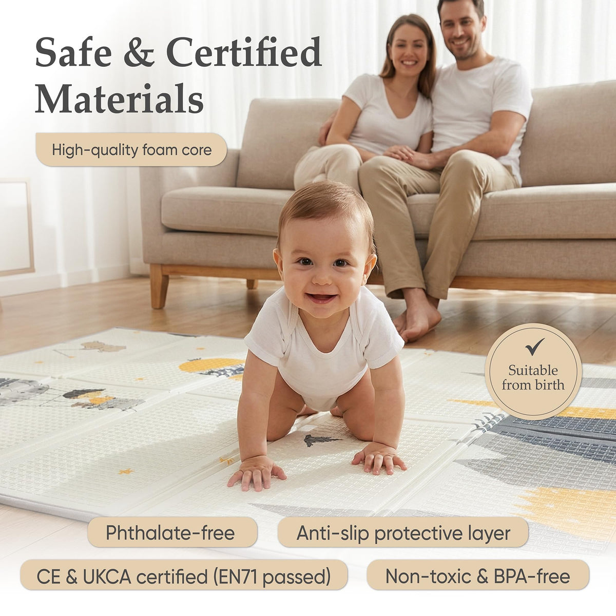 Foldable Play Mat – Large Reversible Baby Play Mat 180x150 cm | Waterproof XPE Foam Baby Playmat & Crawling Mat for Newborn to Toddler | Tummy Time & Baby Mats for Floor Play