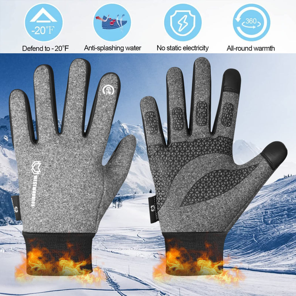 WESTWOOD FOX Winter Thermal Gloves Windproof Running Gloves Touch Screen Warm Anti Slip Silicone Cycling Gloves for Men Women,Elastic Cuff for Driving