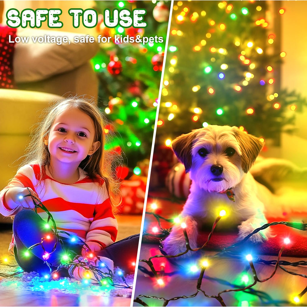 Christmas Lights Outdoor Battery Operated String Lights Total 100LED 33Ft with Timer 8 Modes 16.4Ft*2 Waterproof Outdoor Indoor for Christmas Decor, Warm White, 2-Pack