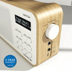 DAB/DAB+ & FM Portable Digital Radio | Simple Controls | Dual Alarms & Sleep Timer | Battery & Mains Powered (4x”AA”) | Bluetooth | Perfect for Home, Office or Outdoors | AZATOM Desire X2 (Oak)