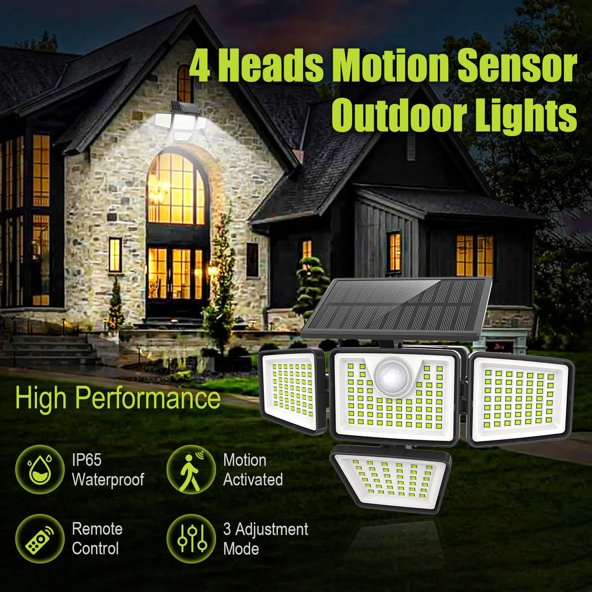 daphino 2500LM Solar Lights, Motion Sensor Outdoor Lights, 3-Head, 2 Pack