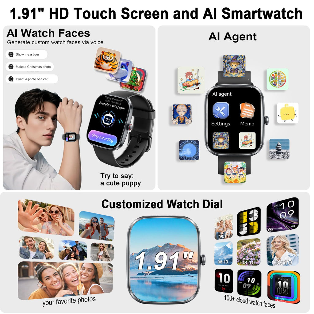 AI Smart Watch with ChatGPT, 1.91" Bluetooth 5.4 Call Smartwatch Men Women