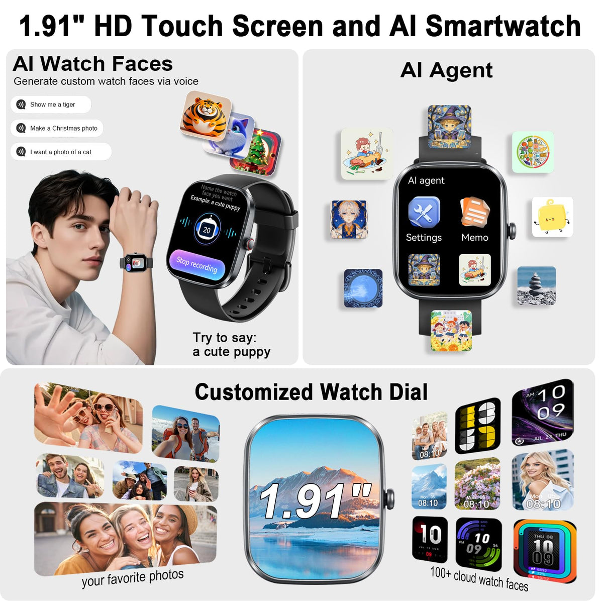 AI Smart Watch with ChatGPT, 1.91" Bluetooth 5.4 Call Smartwatch Men Women
