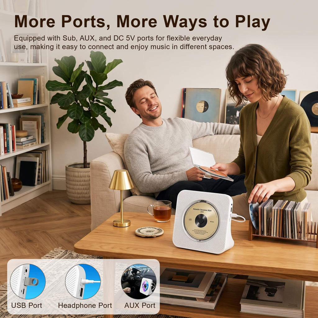 Portable CD Player with Bluetooth, Gueray Desktop CD Players for Home, Bulit-in Double HiFi Speakers, AUX&Headphone Jack, FM Radio Boombox with Remote Control, USB Port,LCD Display (Blue)
