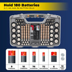Ontel Battery Daddy Storage & Organizer Case w/Tester, Stores & Protects Up to 180 Batteries, Double-Sided, Clear Locking Lid, Secure Latches & Portable Carrying Handle - Red (Batteries Not Included)