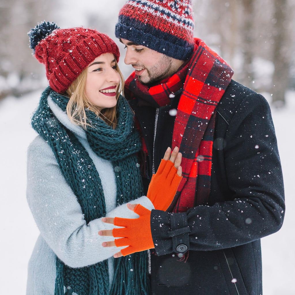 Grevosea 2 Pair Fingerless Warm Gloves - Winter Half Finger Gloves Thickened Knit Touchscreen Stretchy Mittens for Men Women