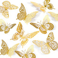 SAOROPEB 3D Butterfly Wall Decor 48 Pcs Gold Butterfly Birthday Decorations