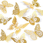 SAOROPEB 3D Butterfly Wall Decor 48 Pcs Gold Butterfly Birthday Decorations