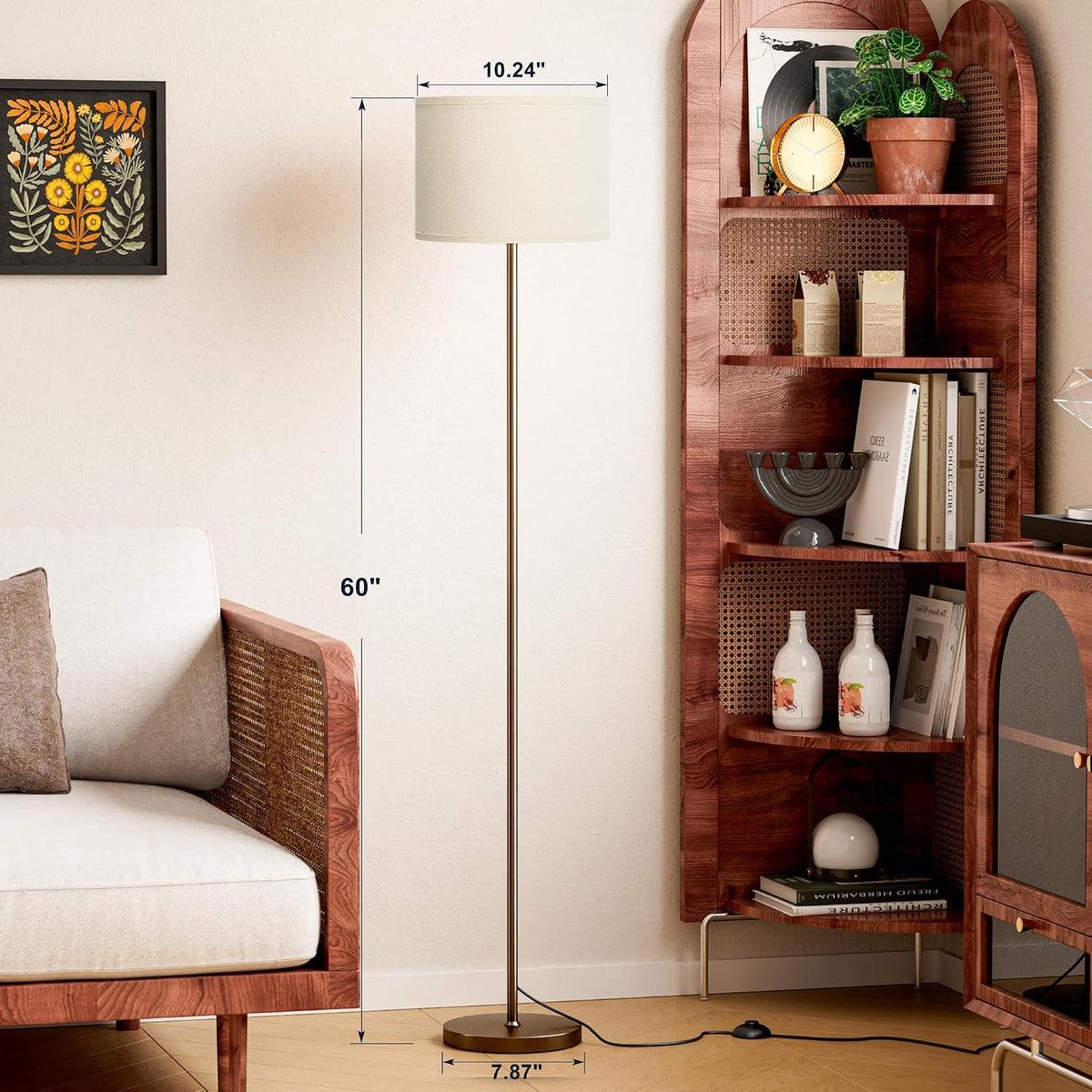 Ambimall Floor Lamp for Living Room with Smart Light Bulb, RGB + Stepless Dimmable Colors Temperature & Brightness(White Shade & Black Pole)