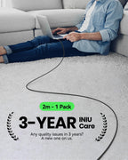 INIU USB C Cable, 2m White 100W Fast Charging Type C Cable