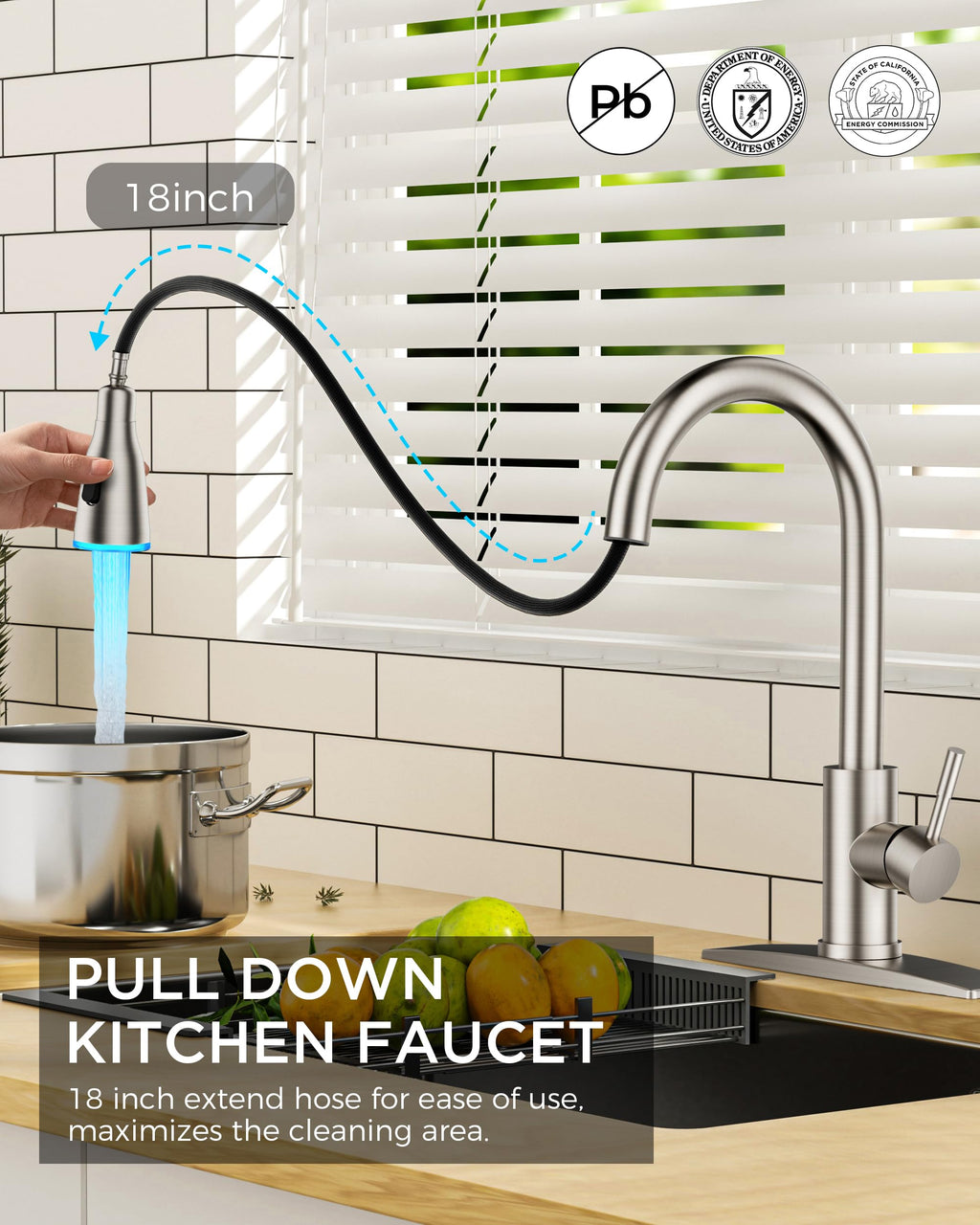 FORIOUS Kitchen Faucet with Cup Washer, Pull Down Sprayer, Brushed Nickel