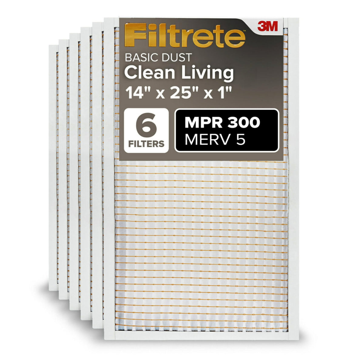 Filtrete 20x25x1 Air Filter, MERV 5, MPR 300, 6 HVAC Filters