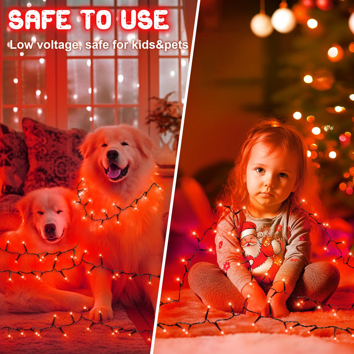 Christmas Lights Outdoor Battery Operated String Lights Total 100LED 33Ft with Timer 8 Modes 16.4Ft*2 Waterproof Outdoor Indoor for Christmas Decor, Warm White, 2-Pack
