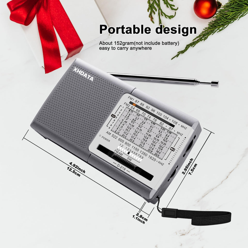 XHDATA D219 Portable Radio Retro FM AM SW Radio Battery Operated for Household Outdoor Camping Hiking Pocket Radio Beige