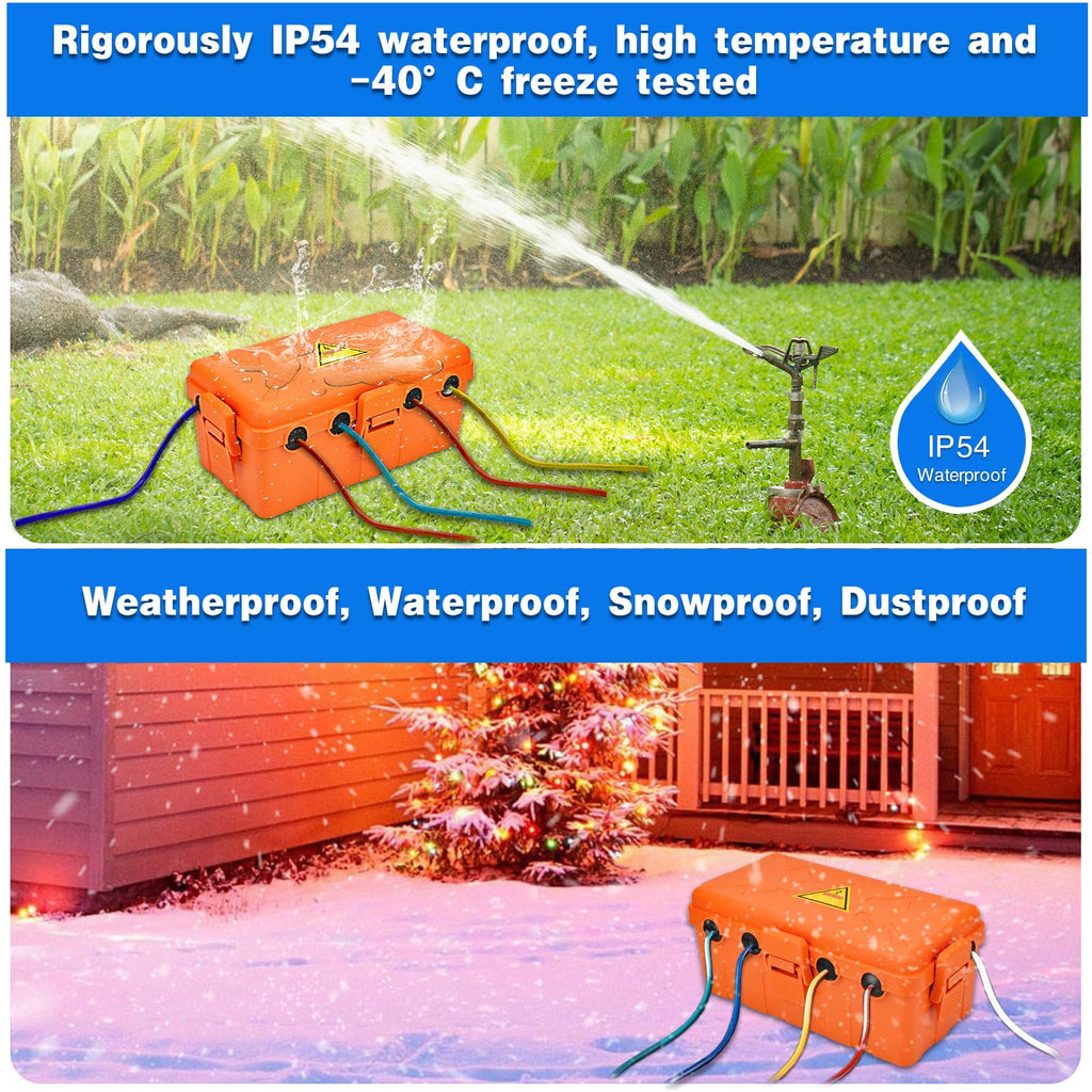 Hrensaw Medium Outdoor Electrical Box(10.6x5.5x4.5inch),Weatherproof Connection Box w/6 Cable Entry,IP54 Waterproof Extension Cord Cover Protect Power Strip,Timer,Plug,Holiday Lights,Black