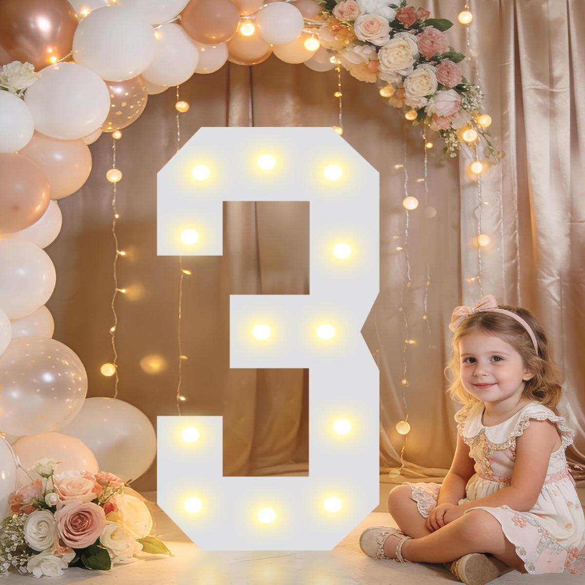 Pooqla 2.4FT Light Up Numbers, Marquee Numbers 2.4 Feet Tall Party Decor for Her Him, Mosaic Big Sign for 7th 17th 70th Birthday Anniversary Decoration Backdrop, Large Pre-Cut Frame Number 7