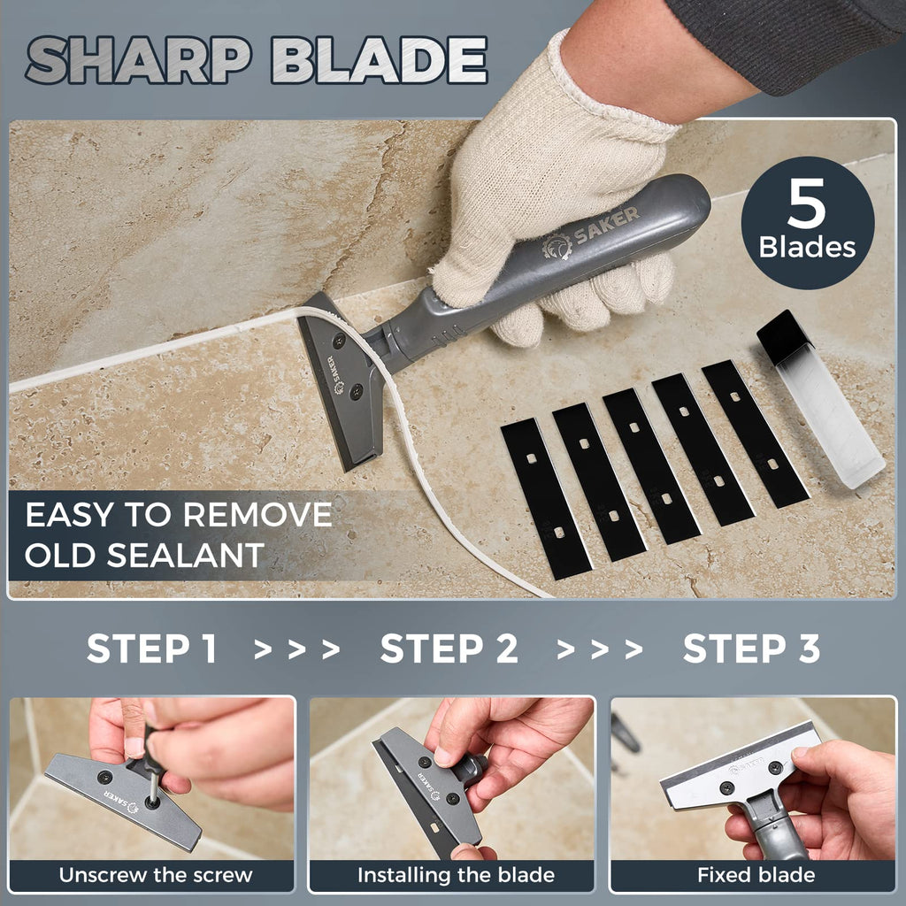 Saker Silicone Caulking Tool 3-in-1 Grout Removal Tool Classic Black