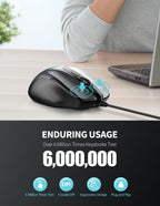 TECKNET USB Wired Mouse,6400 DPI Optical,6-Button Ergonomic Computer Mouse