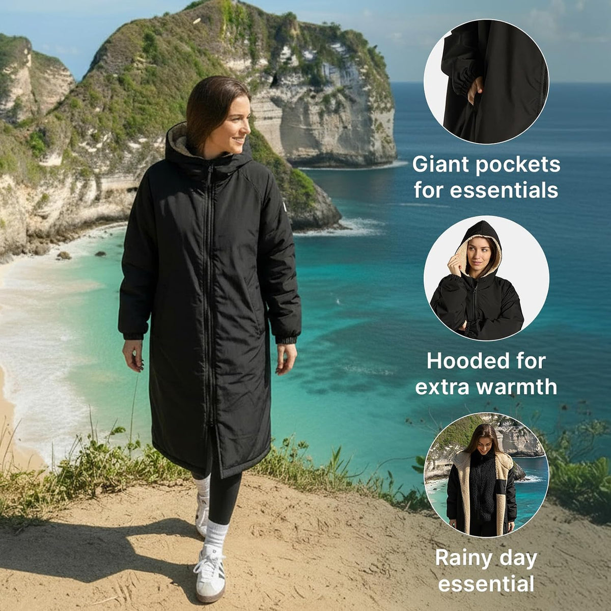 OHS Adults Drying Robe, Gifts for Women Outdoor Water-Resistant Changing Robe Womens Jacket Comfy Sherpa Privacy Robes for Women Men, Stay Dry Swimming Camping Drying Robes - S/M, L/XL