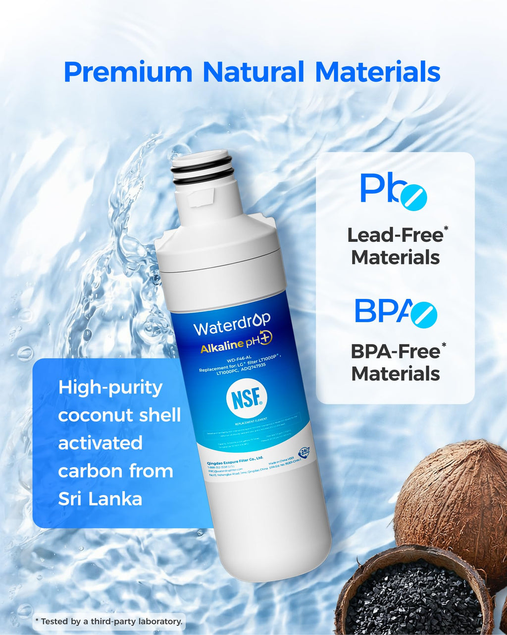 Waterdrop ADQ747935 Refrigerator Water Filter and Air Filter, 3 Combo