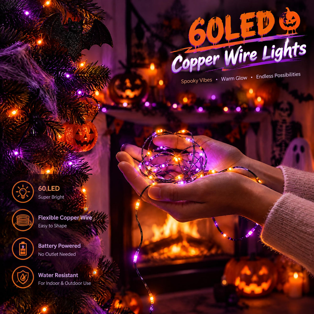 Dazzle Bright Fairy Lights Battery Operated, 20 FT 60 LED Silver Wire Waterproof Battery Operated String Lights, Christmas Decorations for Indoor Outdoor Bedroom Yard Decor, Red