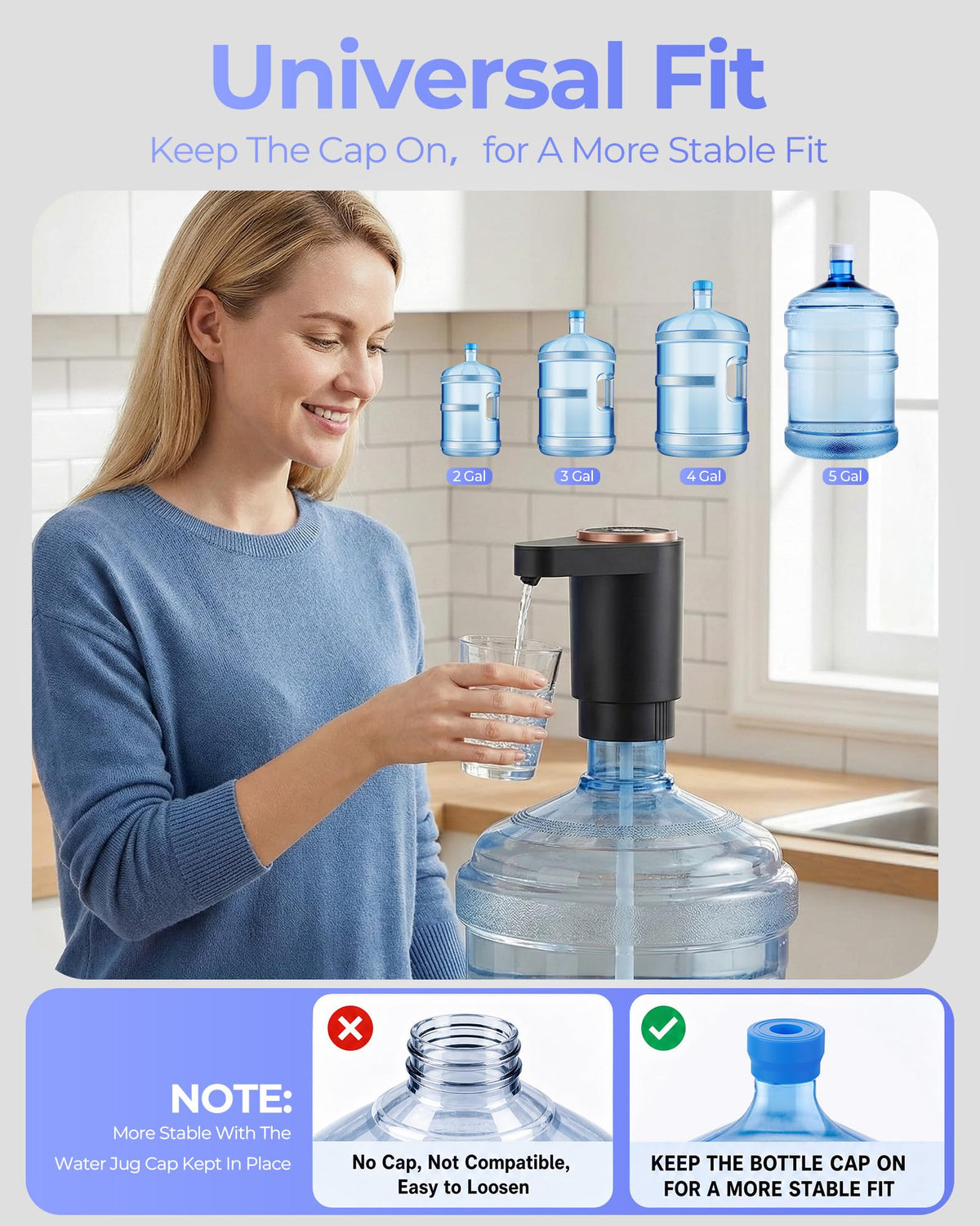 Water Jug Pump for 5 Gallon Bottle – Portable Electric USB-C Charging Dispenser, Dual Powerful Motors, Fast Flow, Fits 2-5 Gallon Jugs – Ideal for Home, Office, Camping, RV, Beige