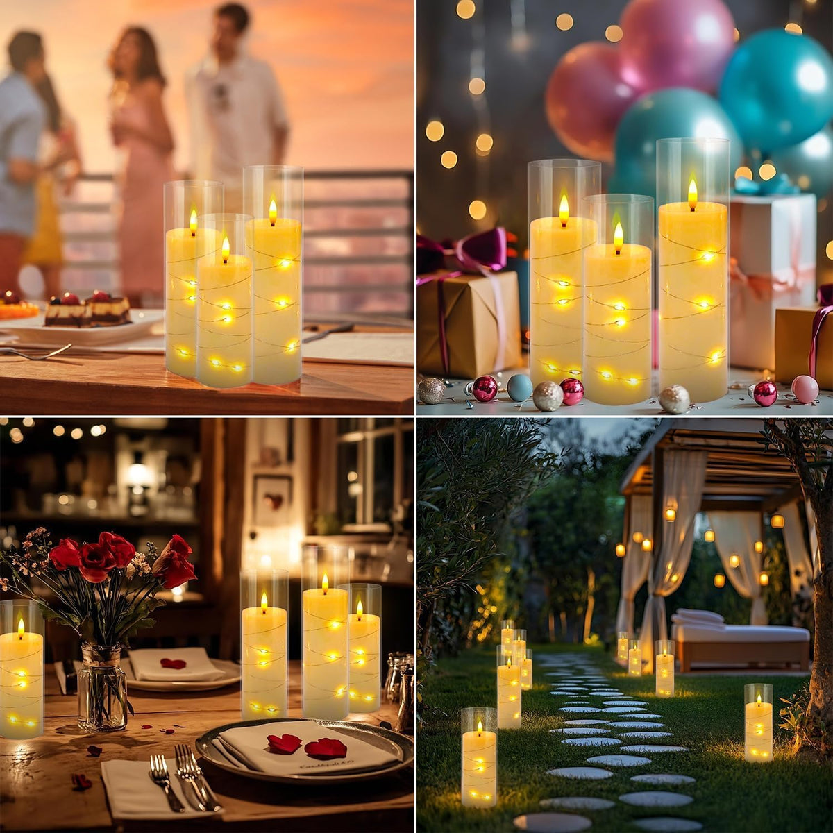 YOROXRG Solar flameless Candles Outdoor Waterproof,Dusk to Dawn Outdoor Lighting, Flickering fameless Reusable LED Light Candles for Lantern Garden Camping and Home Decor, 3D Wick (3"X6") Set of 2