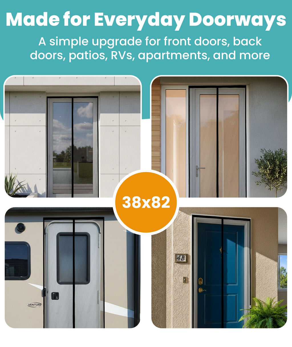 Flux Phenom Magnetic Screen Door - Bugs Out, Breeze in - 9min Install Auto-Sealing Heavy Duty Double Stitched Mesh, 52 Magnets, Hands Free Sliding & Patio Doors Net, Pet & Kid Friendly, 38 x 82 Inch