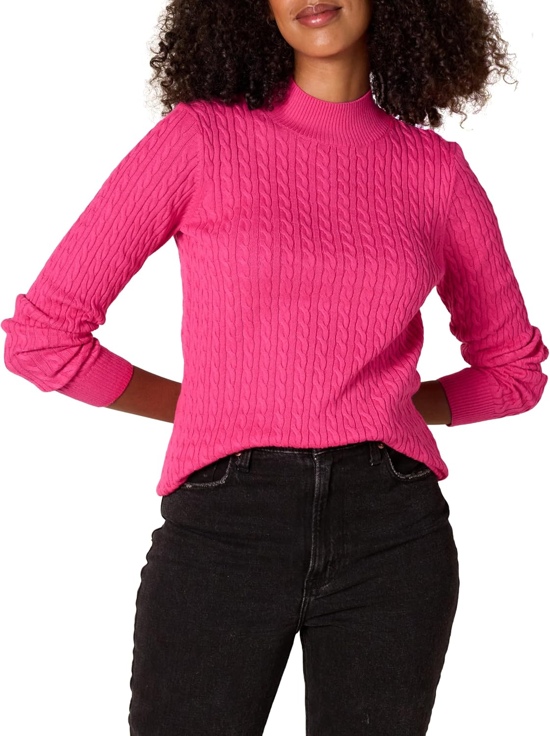 Amazon Essentials Women's Lightweight Cable Knit Long-Sleeve Crewneck Jumper (Available in Plus Size)