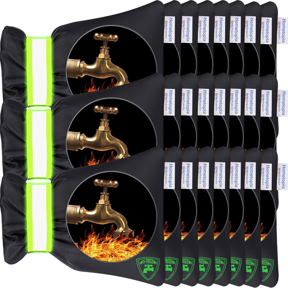 2Pack Outdoor Faucet Covers for Winter,8.5"x6.7"x2" Pro Spigot Cover Freeze Protection,Outdoor Water Socks with Reflective Strips for Winter Spigot Cover Pipe Insulation Reusable Waterproof,Black