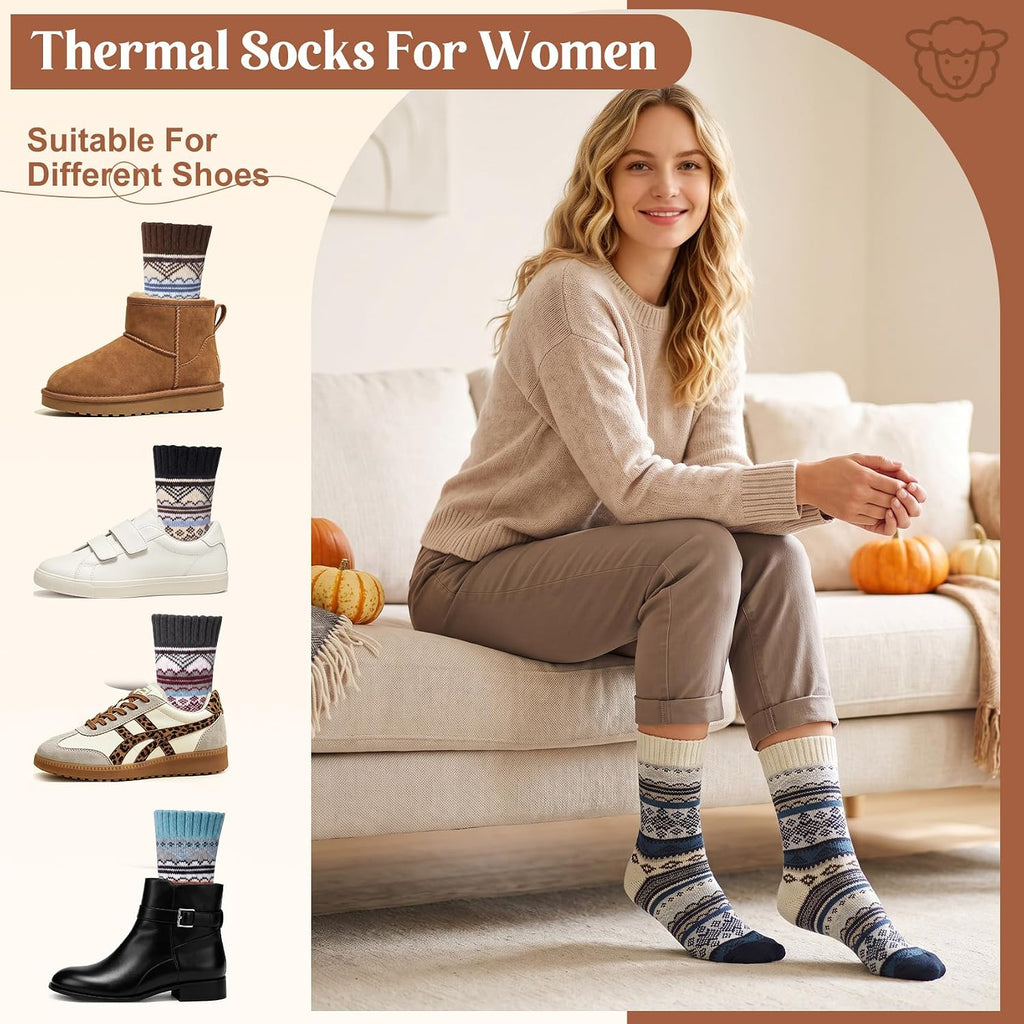 Ladies Socks Wool Thermal Fluffy Gifts For Women 5 Pairs