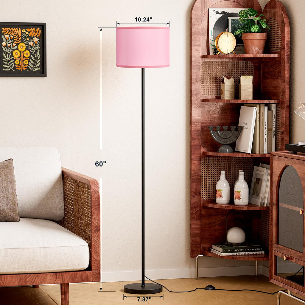 Ambimall Floor Lamp for Living Room with Smart Light Bulb, RGB + Stepless Dimmable Colors Temperature & Brightness(White Shade & Black Pole)