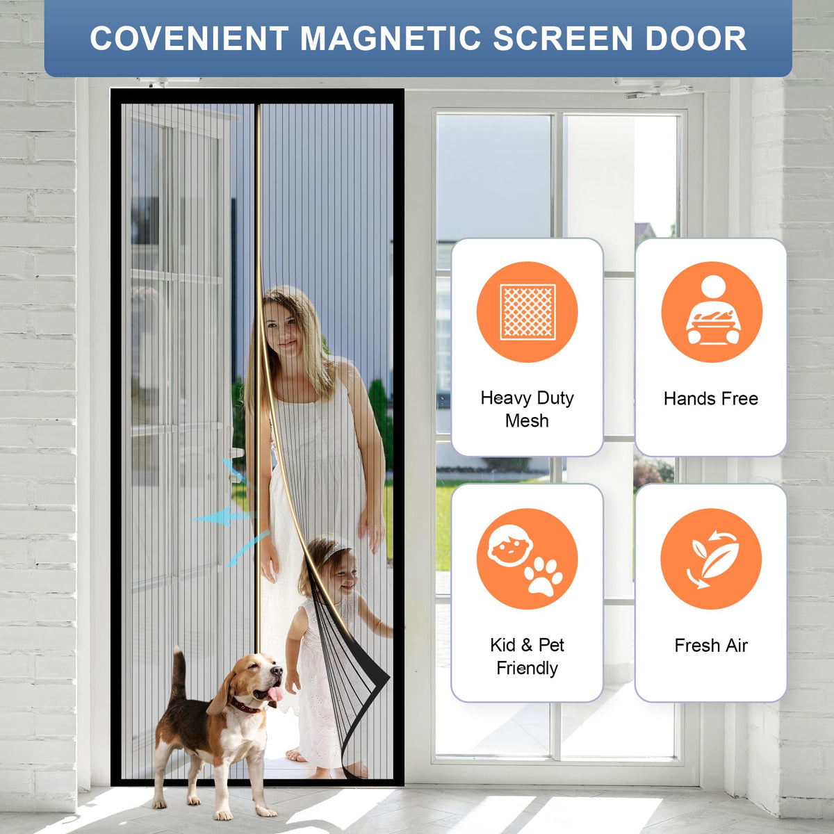METAONLY Magnetic Screen Door Mesh, Works for Patio, Sliding Door, Keeps Bug Mosquito Out, Fresh Air Flow, Fits 32" x 80" Door - Curtain Size 34" x 82", Black with Lace