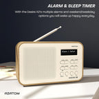 DAB/DAB+ & FM Portable Digital Radio | Simple Controls | Dual Alarms & Sleep Timer | Battery & Mains Powered (4x”AA”) | Bluetooth | Perfect for Home, Office or Outdoors | AZATOM Desire X2 (Oak)