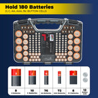 Ontel Battery Daddy Storage & Organizer Case w/Tester, Stores & Protects Up to 180 Batteries, Double-Sided, Clear Locking Lid, Secure Latches & Portable Carrying Handle - Red (Batteries Not Included)