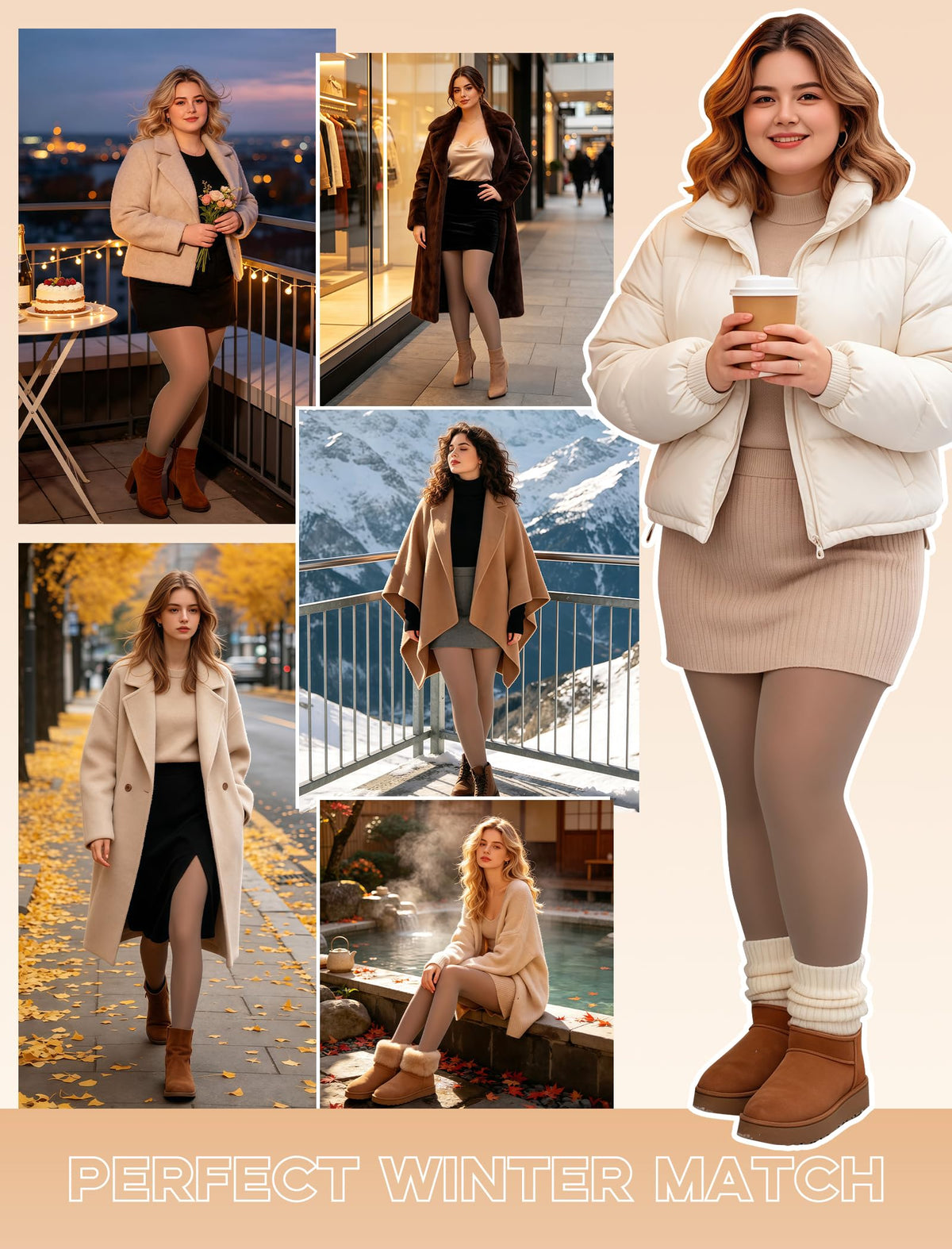 Lnmyic Fleece Lined Thermal Tights That Look Sheer Women Black & Brown