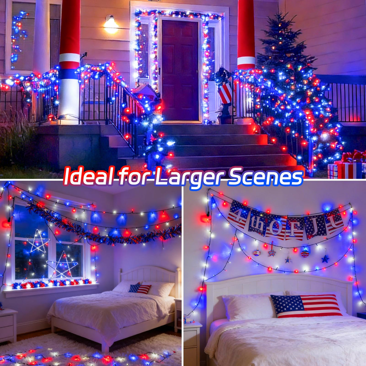Christmas Lights Outdoor Battery Operated String Lights Total 100LED 33Ft with Timer 8 Modes 16.4Ft*2 Waterproof Outdoor Indoor for Christmas Decor, Warm White, 2-Pack