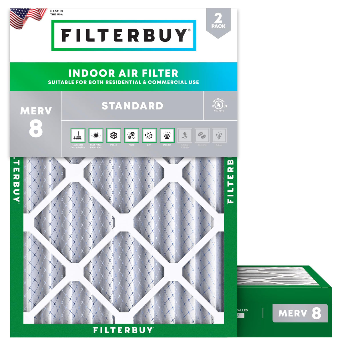 Filterbuy 18x18x1 Air Filter MERV 8 Dust & Allergy Defense (2-Pack)