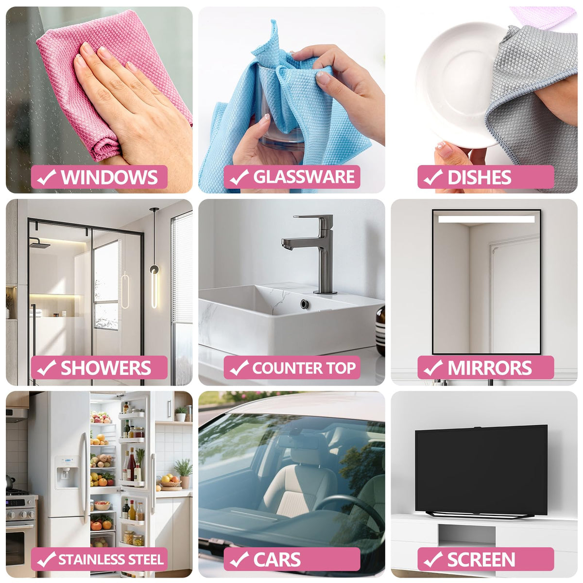 Magic Window Cleaning Cloth Fish Scale Streak Free Cloths – Pack of 6 Towels for Glass Mirrors White