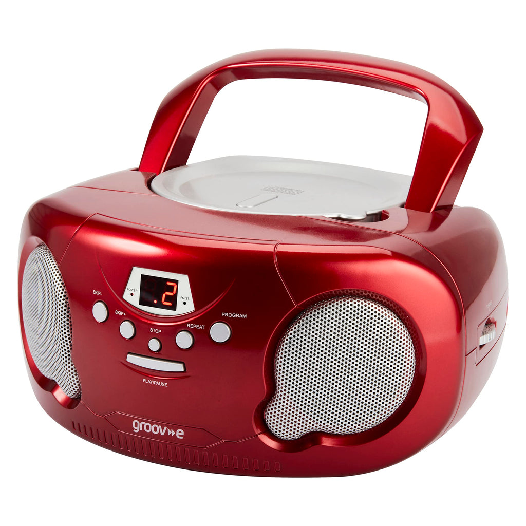 Groov-e Original Boombox - Portable CD Player with Bluetooth, Radio, 3.5mm Aux Port, & Headphone Socket - LED Display, 2 x 1.2W Speakers - Battery or Mains Powered - Blue