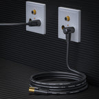 TV Aerial Cable 10m, 75 Ohm Coaxial Lead, IEC 9.5mm Male to Male 3C2V Pure Copper Dual Shielded, Right-Angle Connector, Female to Female Adaptor Included, Black