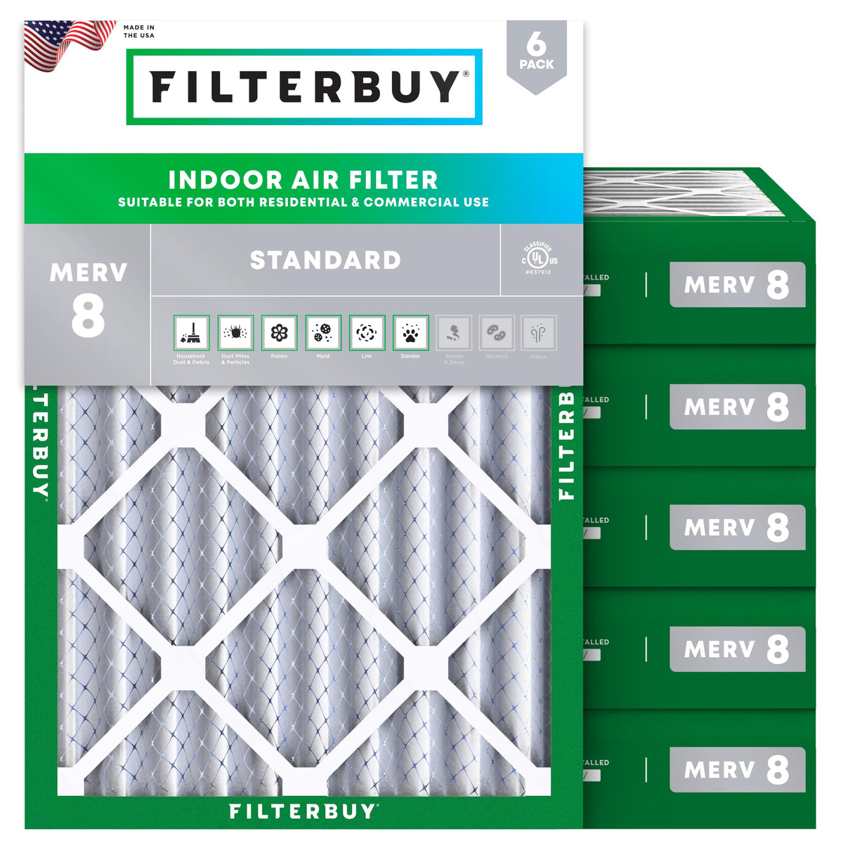 Filterbuy 30x32x1 Air Filter MERV 8 Dust & Allergy Defense (6-Pack)