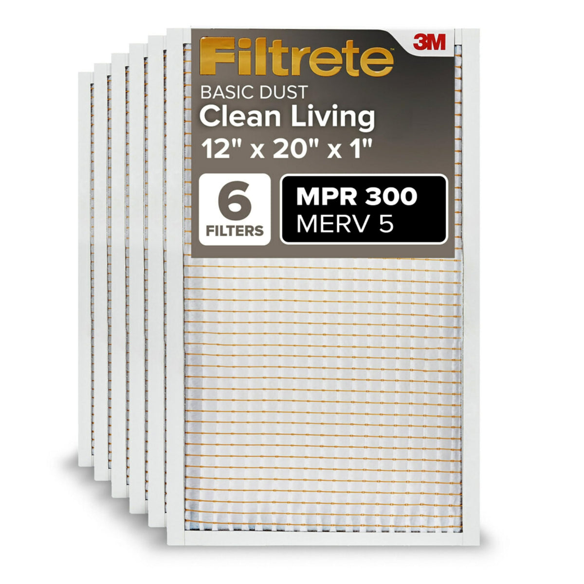 Filtrete 20x25x1 Air Filter, MERV 5, MPR 300, 6 HVAC Filters