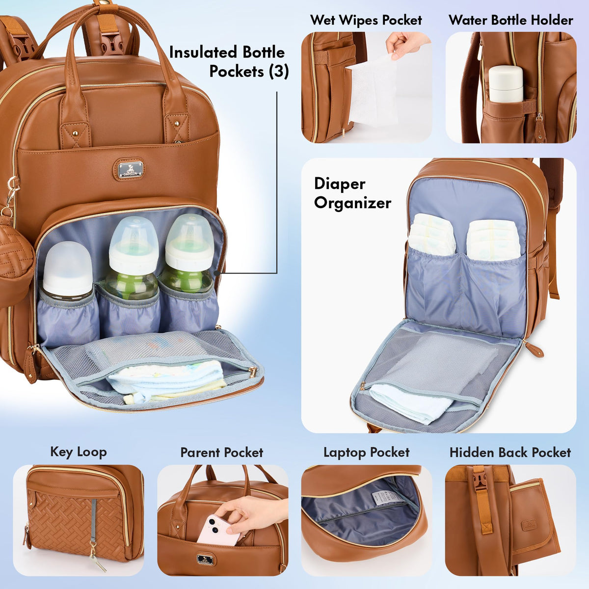 Dikaslon Baby Changing Bag Backpack, Large Nappy Back Pack Multifunction Baby Bags with Portable Changing Mat, Pacifier Holder, and Stroller Straps, for Mom and Dad