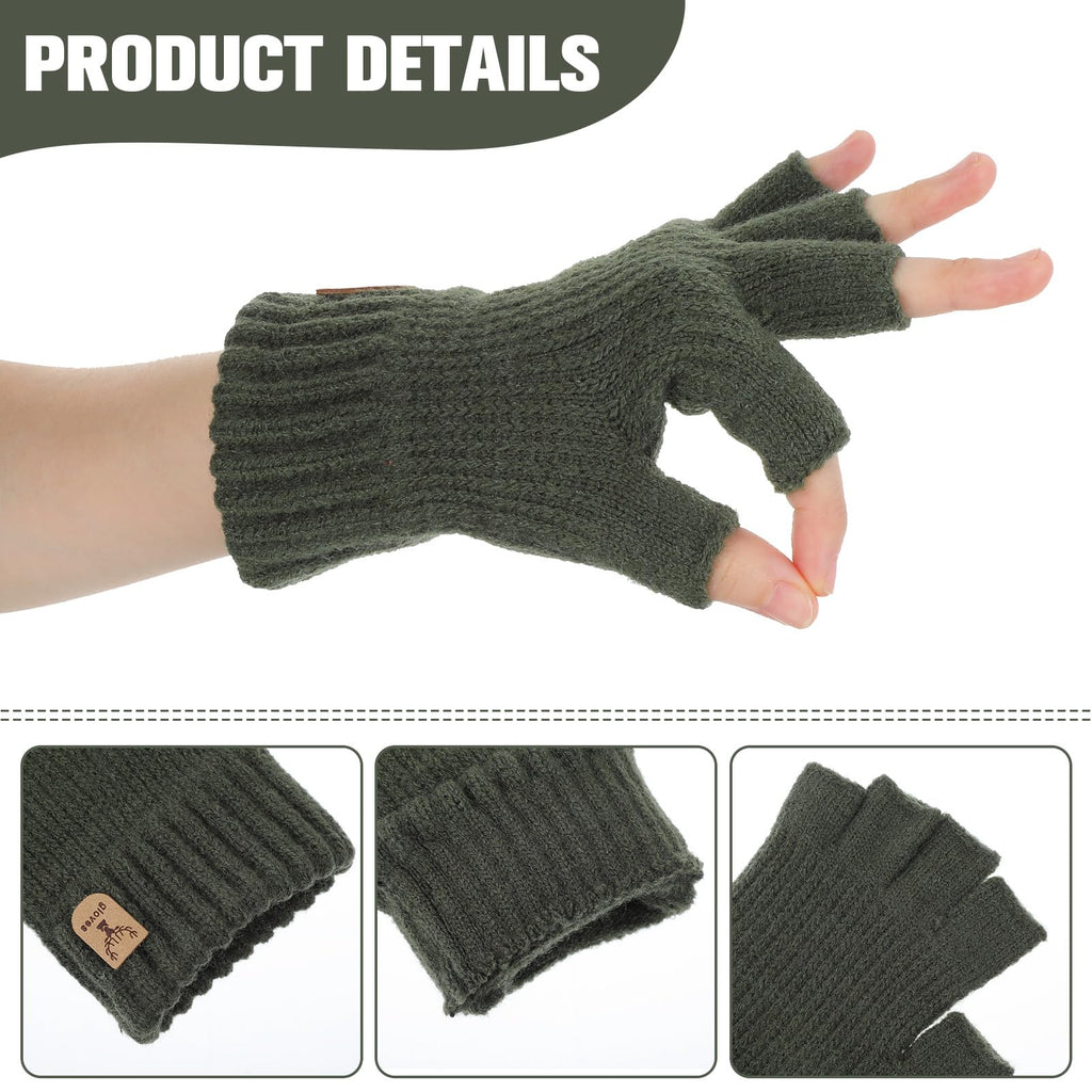 Grevosea 2 Pair Fingerless Warm Gloves - Winter Half Finger Gloves Thickened Knit Touchscreen Stretchy Mittens for Men Women