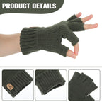 Grevosea 2 Pair Fingerless Warm Gloves - Winter Half Finger Gloves Thickened Knit Touchscreen Stretchy Mittens for Men Women